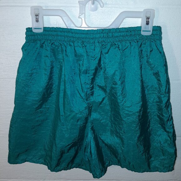 Vintage Shell Shock Nylon Crinkle Shorts Aqua High Waist Front Pockets Womens M - Picture 4 of 6